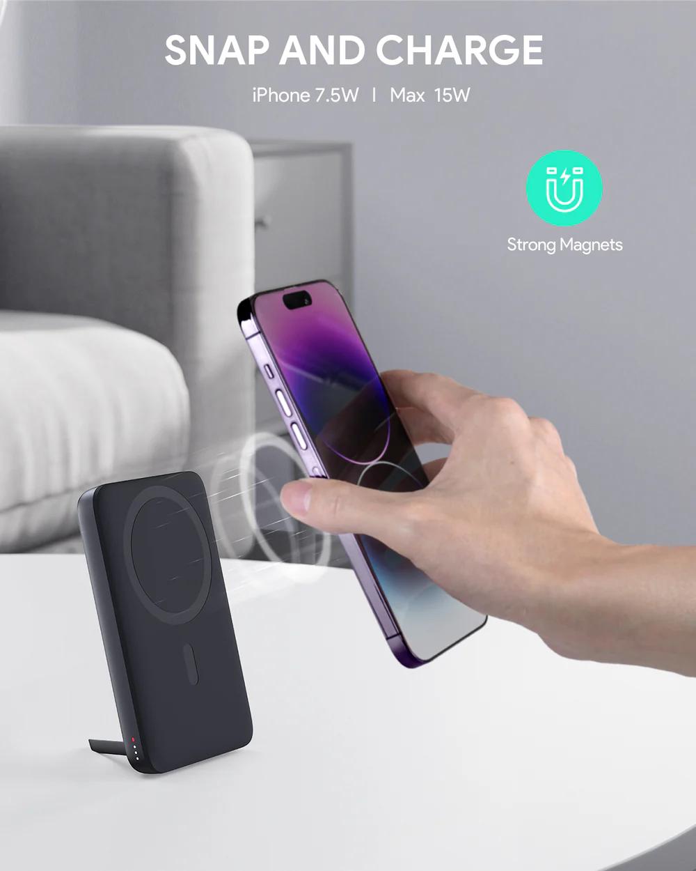 POWER BANK Aukey "PB-MS01" 6700 mAh, 20W magnetic, wireless, 1 x USB-C, 172g, negru, "US002-LLTSN1043192" - 689323786091