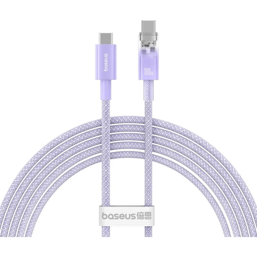 Cablu alimentare si date Baseus,Explorer Smart Temperature Control,Fast Charging pt smartphone,USB Type-C(T) la USB Type-C(T),100W,braided,2m,violet 