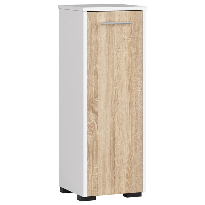 Dulap de baie tip baza, cu usa reversibila si raft interior, PAL 16 mm, 30x30x85 cm, alb si sonoma