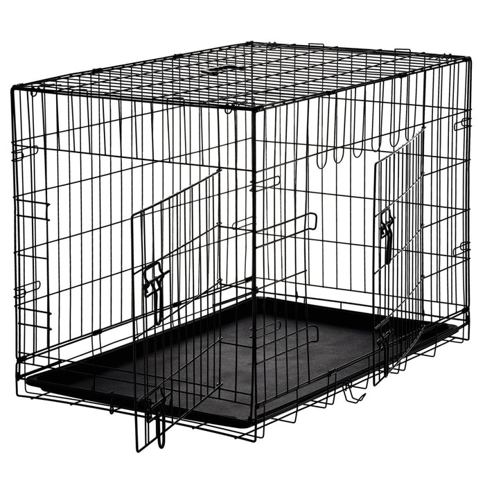 Cusca metalica pentru caine XL, pliabila, cu tava detasabila si maner, 91x57x63 cm, negru - BazarOltenia
