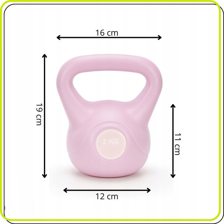 Kettlebell 2 kg, bitum cu invelis rezistent ABS, 16x19 cm, roz