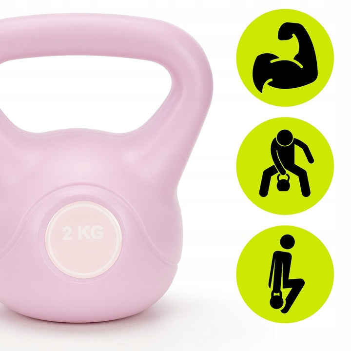 Kettlebell 2 kg, bitum cu invelis rezistent ABS, 16x19 cm, roz
