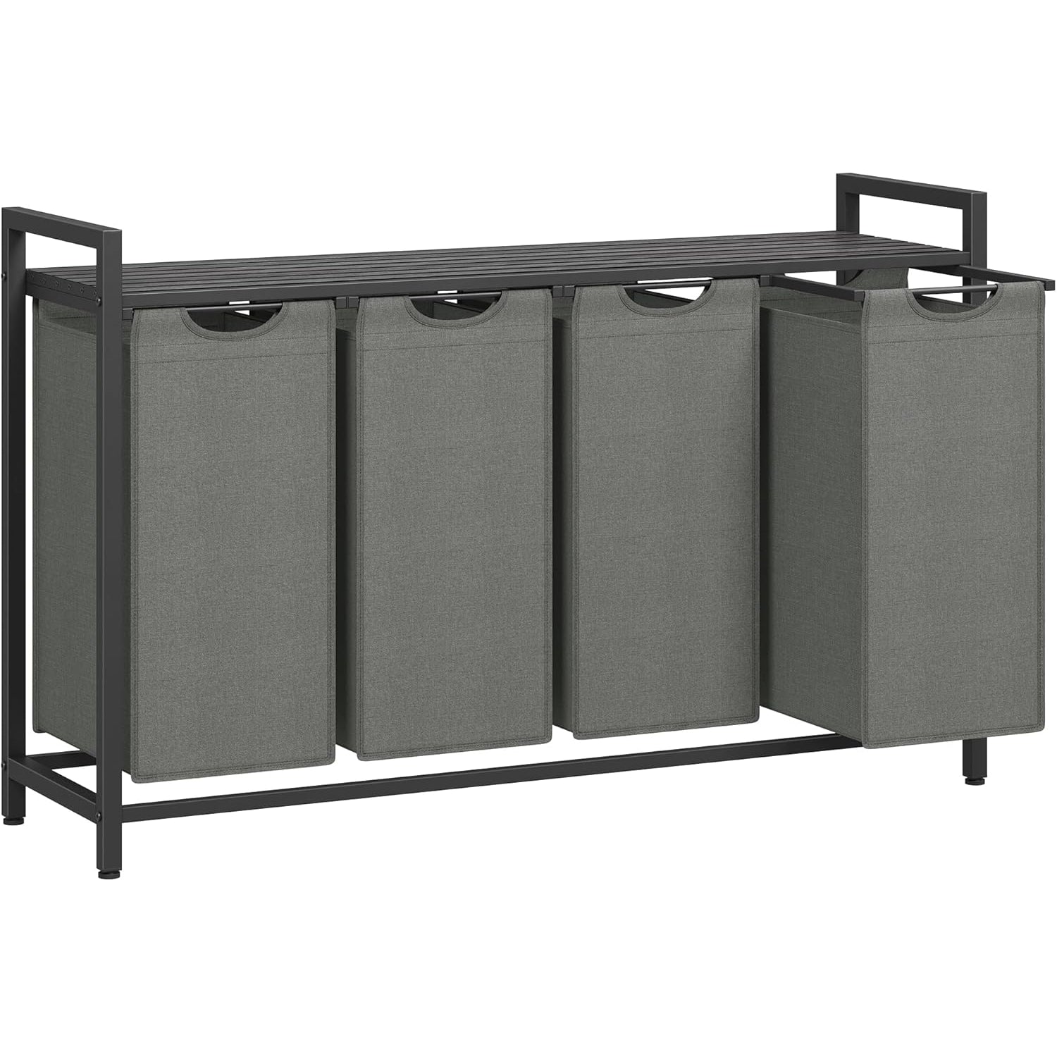 VASAGLE Cos rufe 4x40L, saci detasabili, raft superior si cadru metalic, 116x33x72 cm, negru si gri