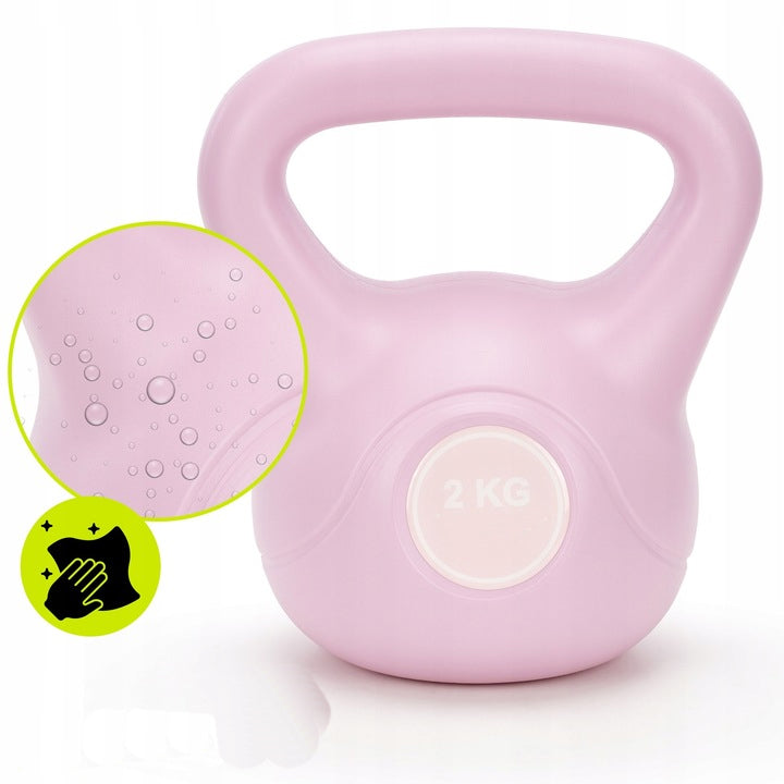 Kettlebell 2 kg, bitum cu invelis rezistent ABS, 16x19 cm, roz