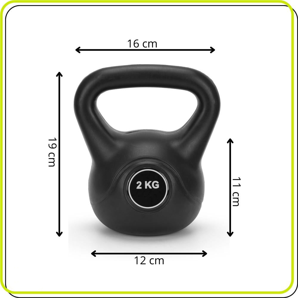 Kettlebell 2 kg, bitum cu invelis rezistent ABS, 19x16 cm, negru
