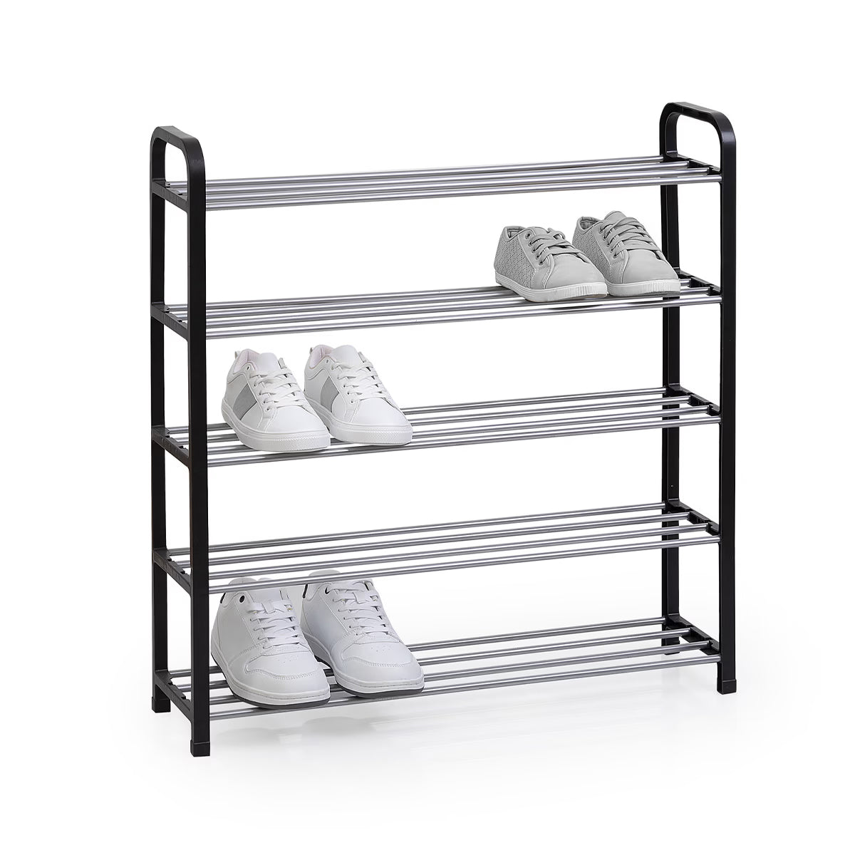 Etajera pantofi 5Five din metal si plastic, 4 niveluri pentru 16 perechi, 70x19x76 cm, negru