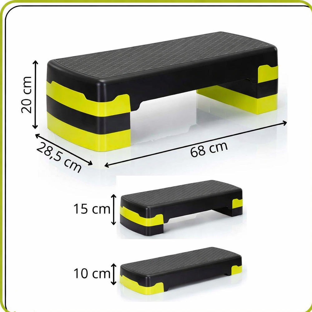 Stepper aerobic, ajustabil in 3 trepte, antiderapant, maxim 350 kg, 68x29x20 cm, negru si verde