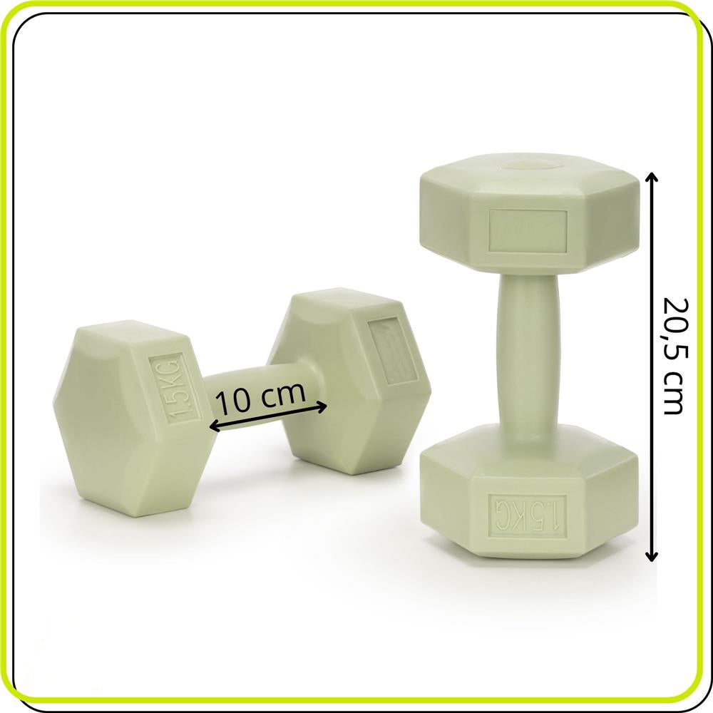 Set gantere hex 2x1,5 kg, bitum cu invelis rezistent PP, verde
