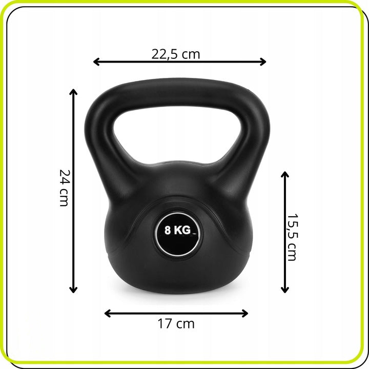 Kettlebell 8 kg, bitum cu invelis rezistent ABS, 24x23 cm, negru