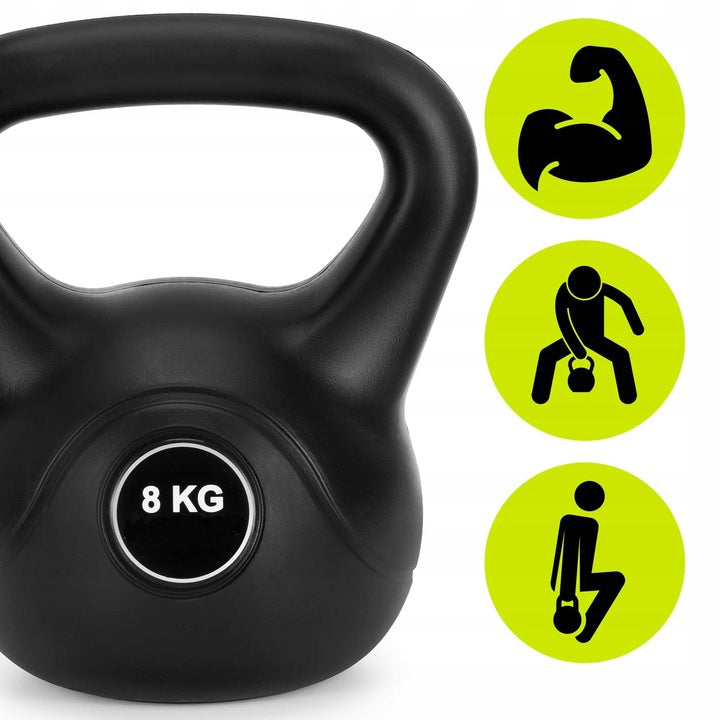 Kettlebell 8 kg, bitum cu invelis rezistent ABS, 24x23 cm, negru