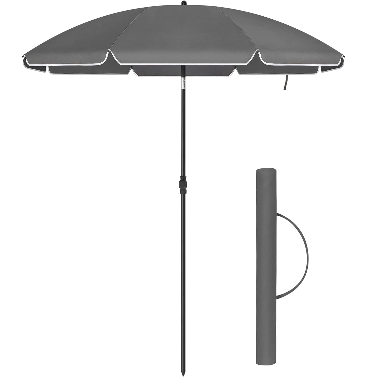 SONGMICS Umbrela terasa gradina sau plaja, cu inclinare, husa, diametru 160cm, gri