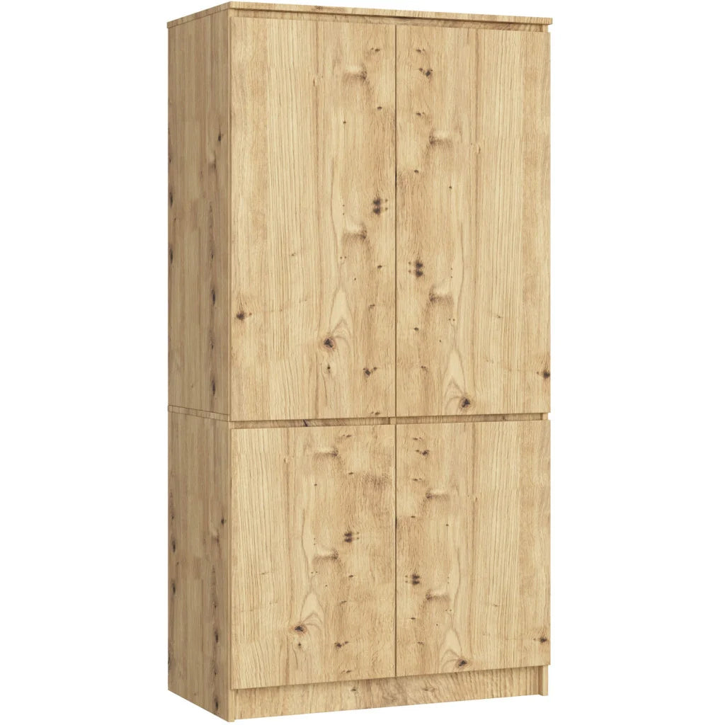 Dulap cu 4 usi, rafturi si bara pentru umerase, PAL laminat, 90x51x180 cm, stejar artisan