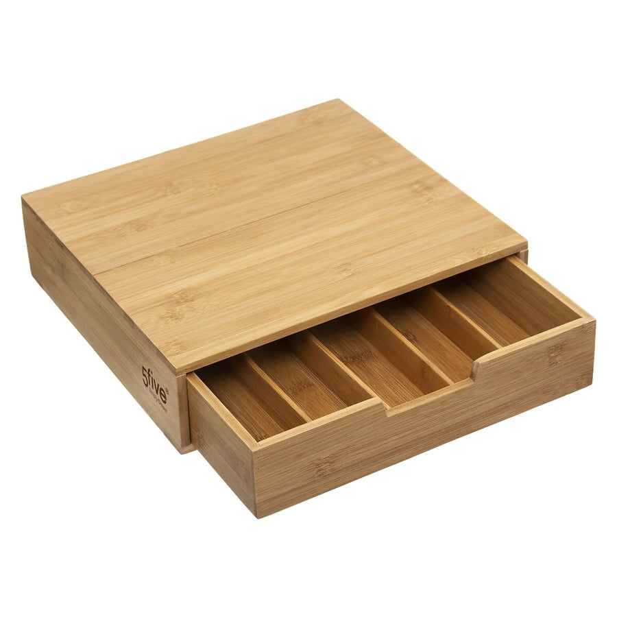 Suport capsule 5Five din bambus cu sertar mare si separatoare detasabile, 35x31x8 cm, natur