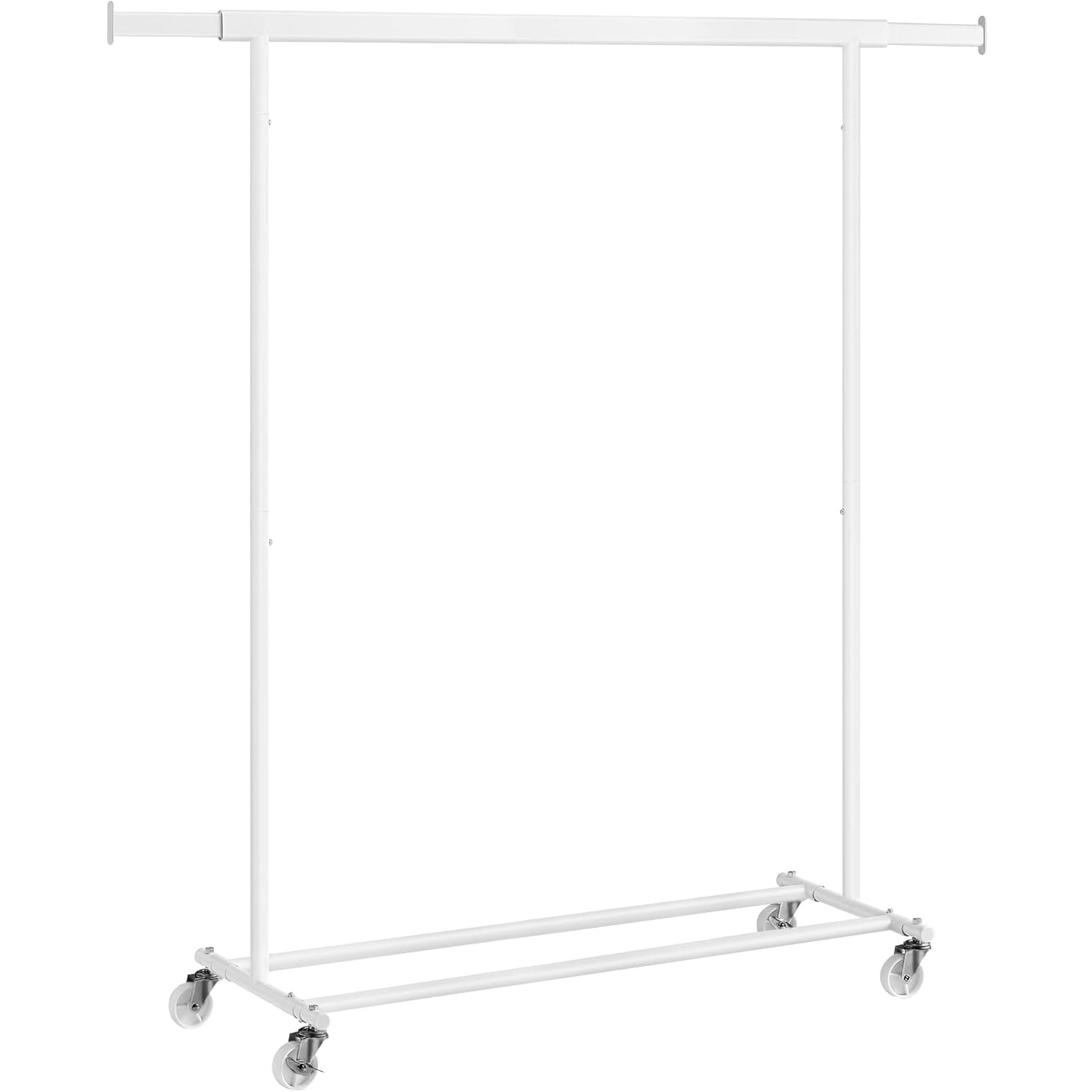 SONGMICS Suport pentru haine cu sina superioara extensibila, pe roti, reglabil pe latime, 45x(92-132)x160cm, alb