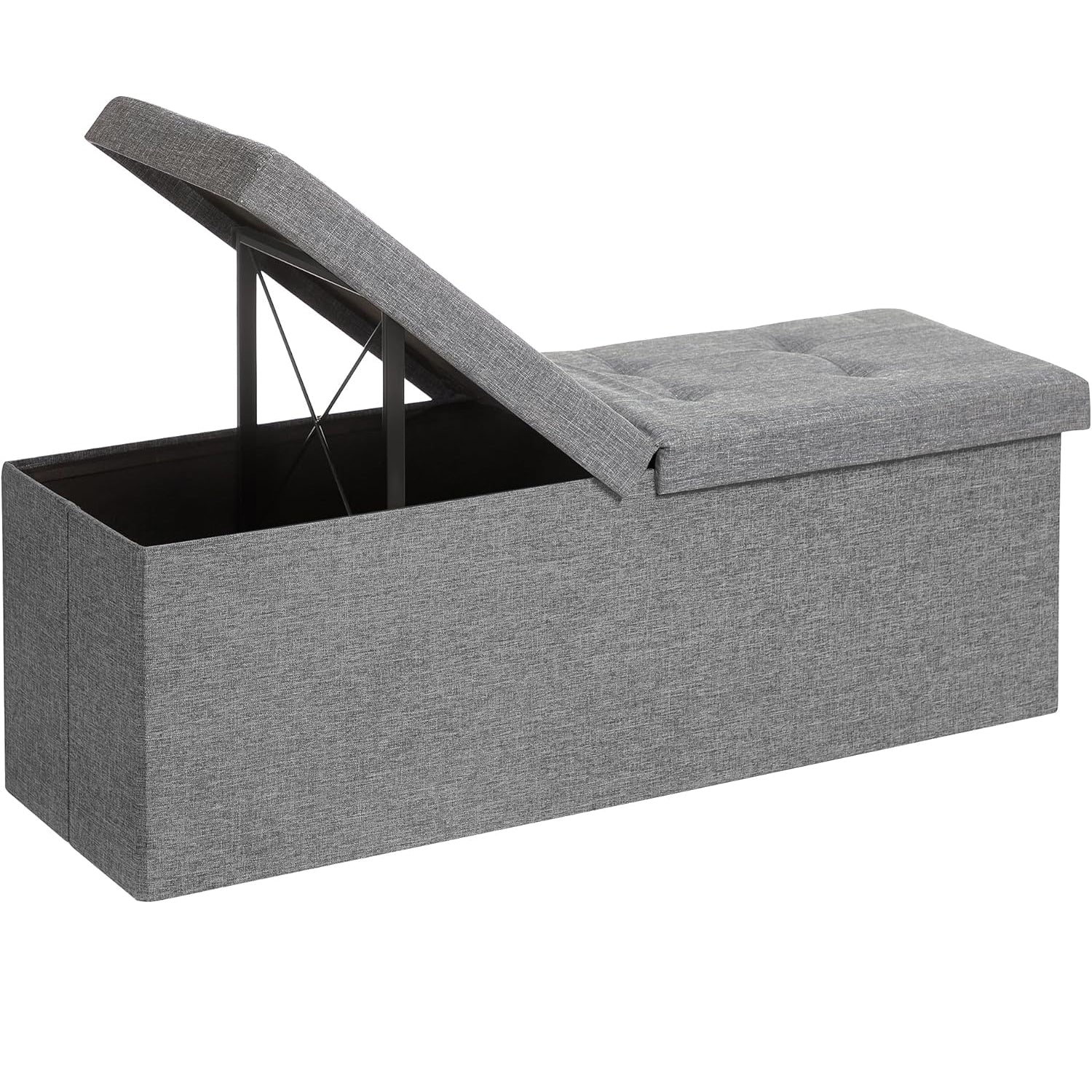 SONGMICS Bancuta pliabila cu capac si spatiu de depozitare, 120 litri, textil tip in, 110x38x38 cm, gri