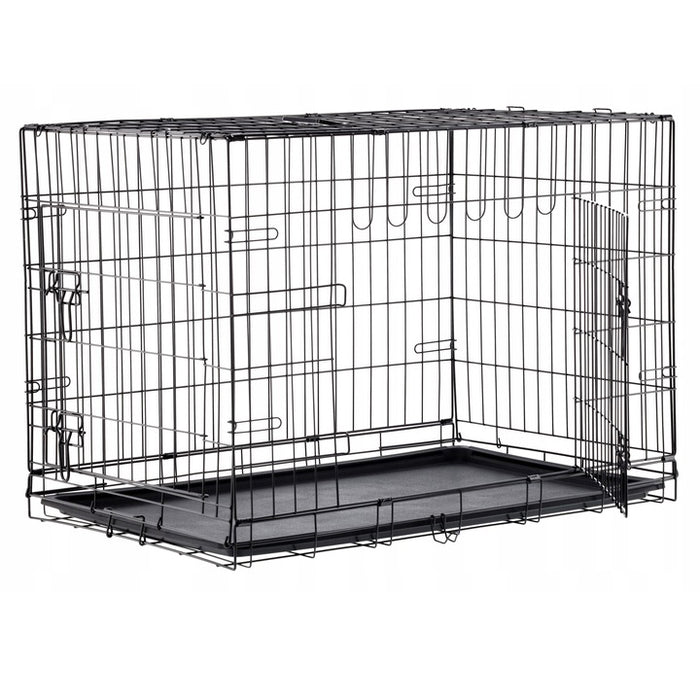 Cusca metalica pliabila pentru animale, cu maner si tava detasabila, 107x69x76 cm, negru - BazarOltenia