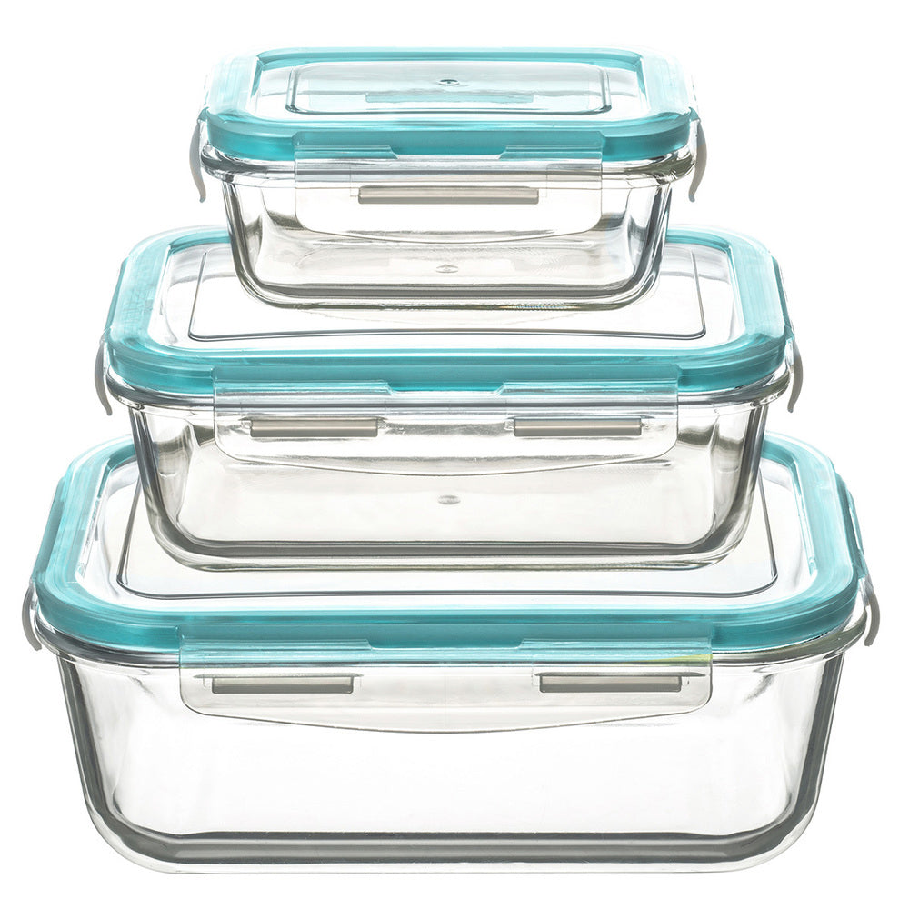 Set 3 recipiente 5Five Clipeat din sticla borosilicata, cu capace etanse, 330ml / 800ml / 1730ml, transparent