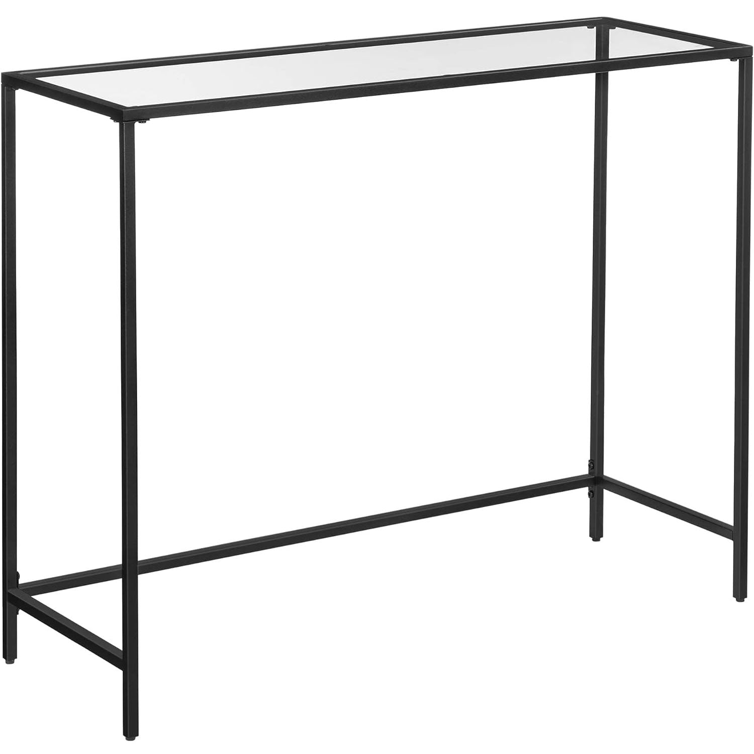 VASAGLE Masa de intrare, blat din sticla securizata, cadru din metal, pentru sufragerie, 100x35x80cm, negru