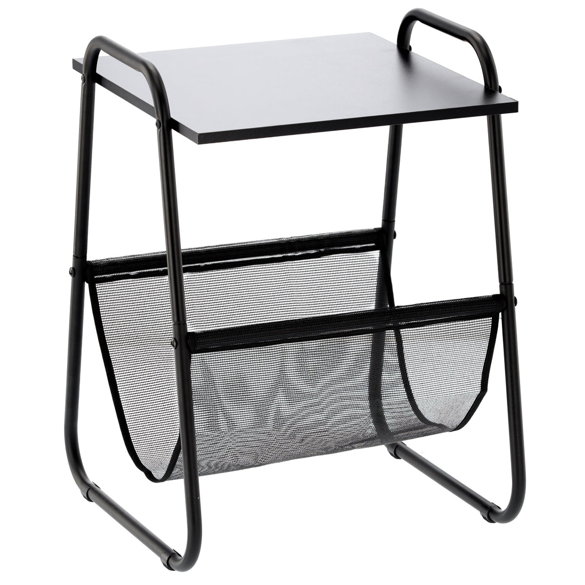 Masuta laterala cu suport reviste 40x40x55 cm, metal si lemn, negru