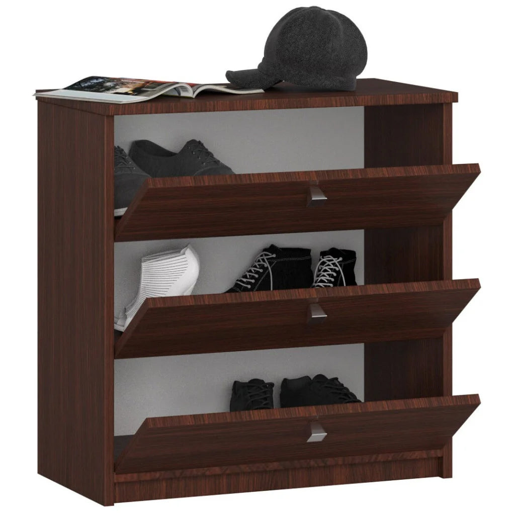 Dulap pantofi MINI cu 3 usi rabatabile, PAL laminat 16 mm, 60x31x62 cm, maro wenge