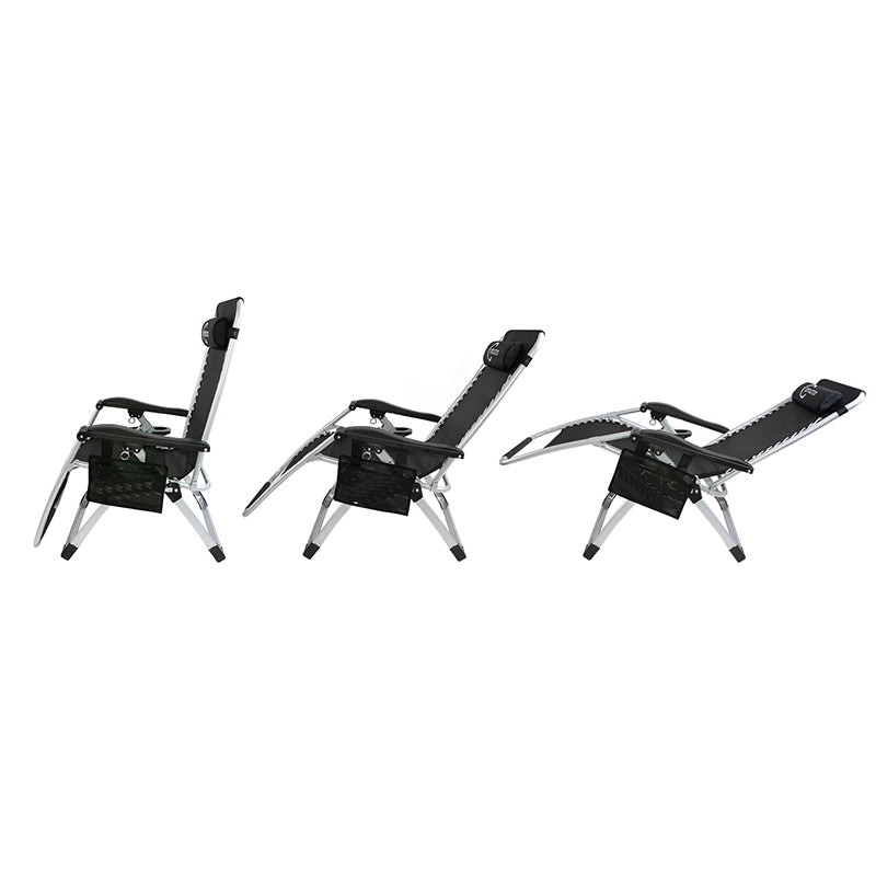 Sezlong pliabil gravitate zero, 175x65 cm, cu masuta si buzunar organizator, 120 kg, negru