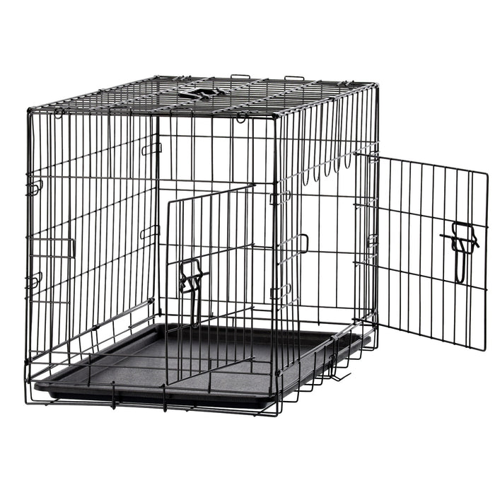 Cusca metalica pentru caine L, pliabila, cu tava detasabila si maner, 76x45x51 cm, negru - BazarOltenia