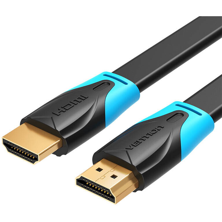 Cablu video Vention, HDMI(T) la HDMI(T), 1m, rezolutie maxima 4K la 60Hz, conectori auriti, cupru, plat, invelis PVC, negru, "VAA-B02-L100" - 6922794716452