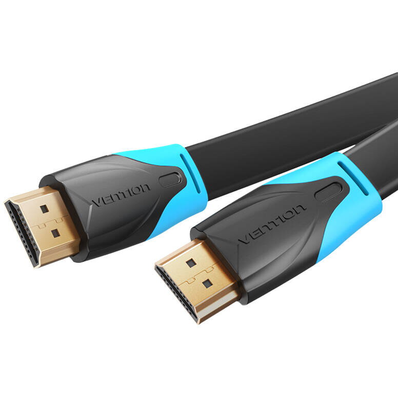 Cablu video Vention, HDMI(T) la HDMI(T), 1m, rezolutie maxima 4K la 60Hz, conectori auriti, cupru, plat, invelis PVC, negru, "VAA-B02-L100" - 6922794716452