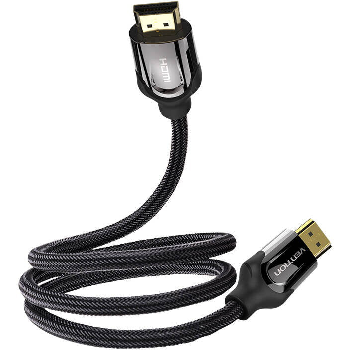 Cablu video Vention,HDMI(T) la HDMI(T),1m, rez max 4K 60Hz/1080p 60Hz,conectori auriti,cupru placat cu argint,invelis PVC si nylon braided,negru,"VAA-B05-B100" - 6922794718692