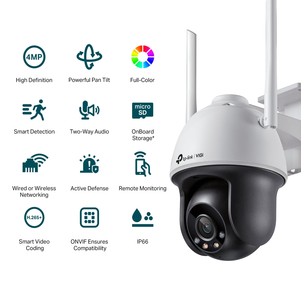 CAMERA IP TP-LINK VIGI, Wi-Fi, Pan Tilt, pt. exterior, dist. IR 30 m, tip lentila fixa 4 mm, 4 Mpx, 1 x RJ45 10/100M, carcasa plastic, "VIGI C540-W(4mm)"