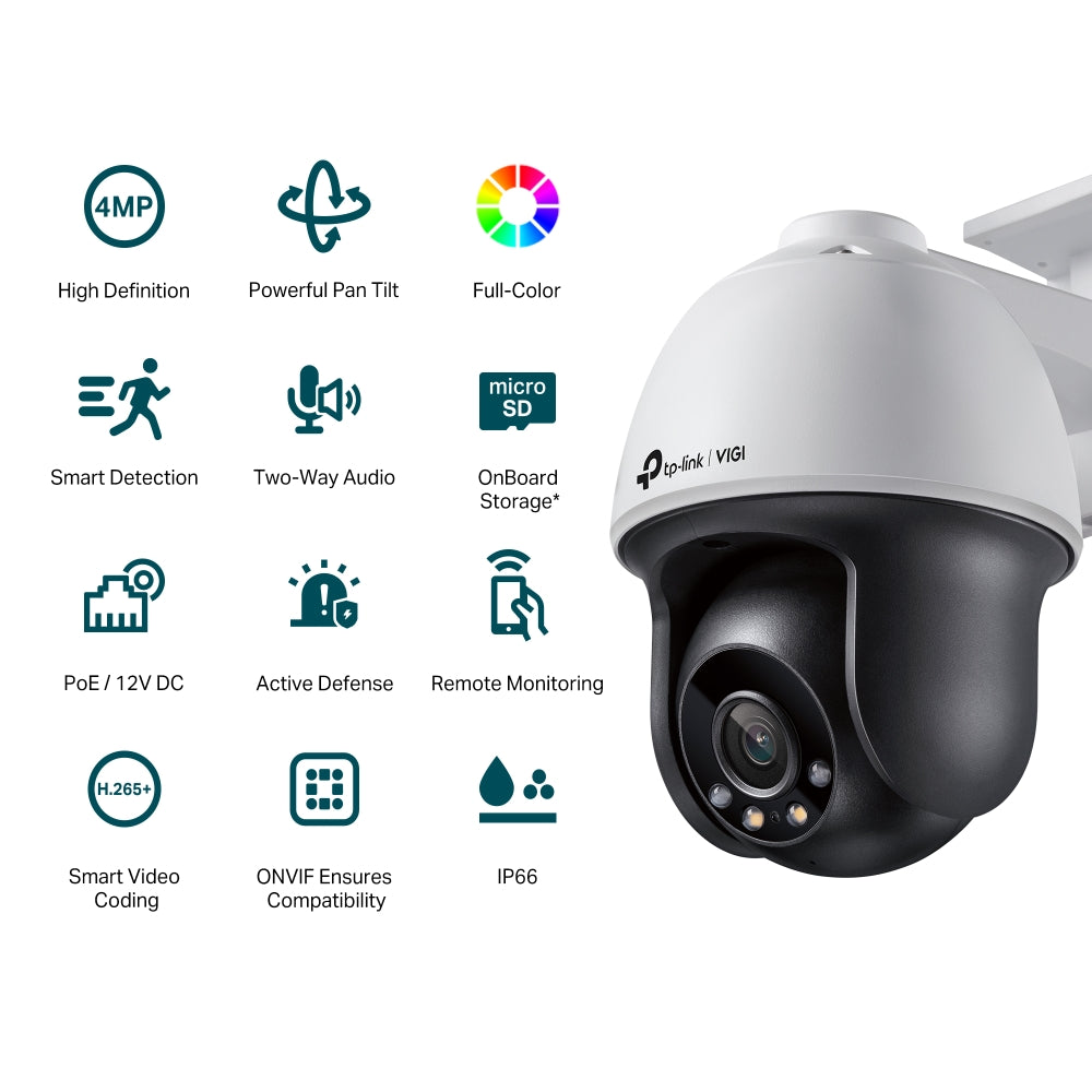 CAMERA IP TP-LINK VIGI, Pan Tilt, pt. exterior, dist. IR 30 m, tip lentila fixa 4 mm, 4 Mpx, 1 x RJ45 10/100M, carcasa plastic, POE, "VIGI C540(4mm)"