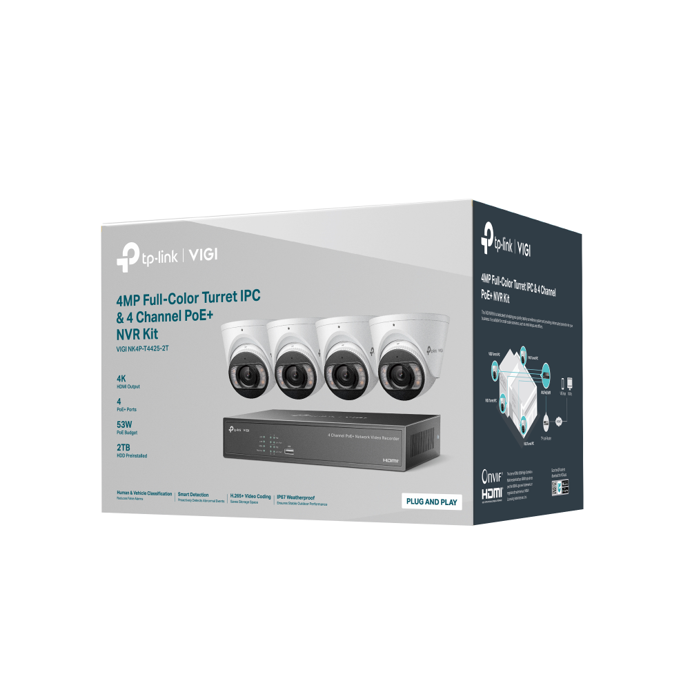 KIT VIGI 4MP Full-Color TP-Link Turret IPC & 4 Channel PoE+ NVR KIT + 2TB HDD "VIGI NK4P-T4425-2T"