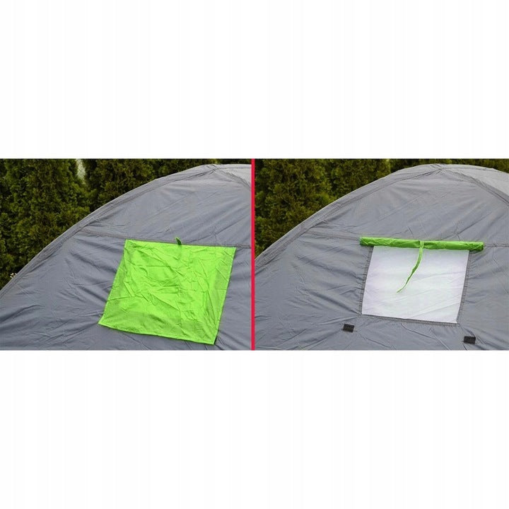 Cort camping 4 persoane cu antreu, impermeabil 3000 mm, 450x210x150 cm, negru si verde