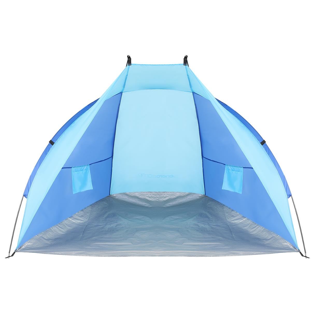 Cort plaja pentru 2 persoane, cu protectie UV si podea izolanta, 200x100x105 cm, albastru