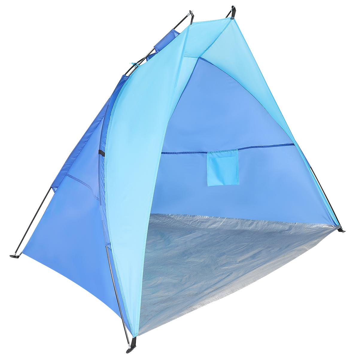 Cort plaja pentru 2 persoane, cu protectie UV si podea izolanta, 200x100x105 cm, albastru