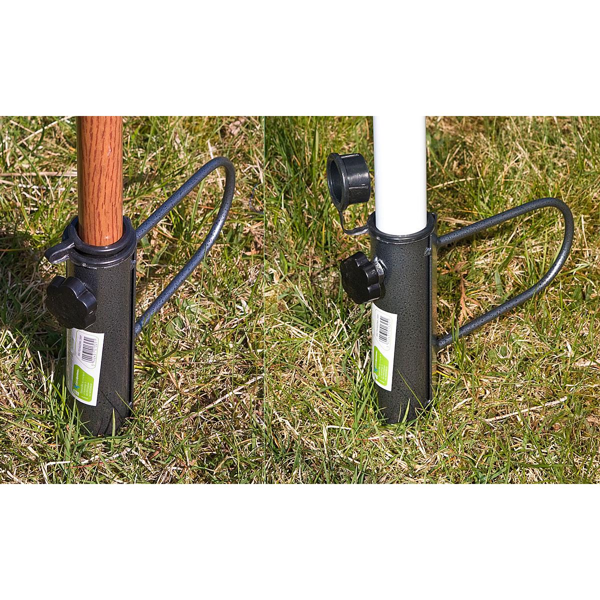 Suport metalic pentru umbrela de plaja sau gradina, cu infigere in sol, diametru tije 25–35 mm, 42 cm