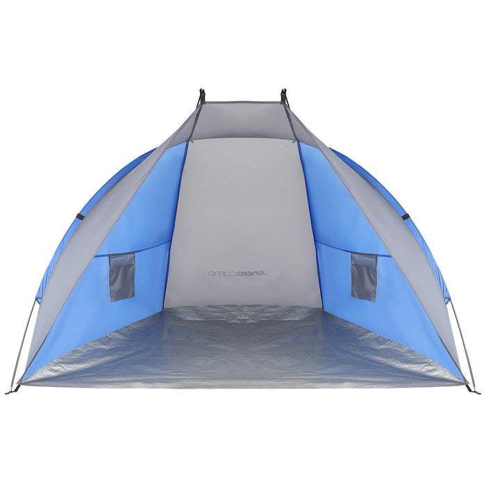 Cort plaja pentru 2 persoane, cu protectie UV si podea izolanta, 200x100x105 cm, albastru si gri - BazarOltenia