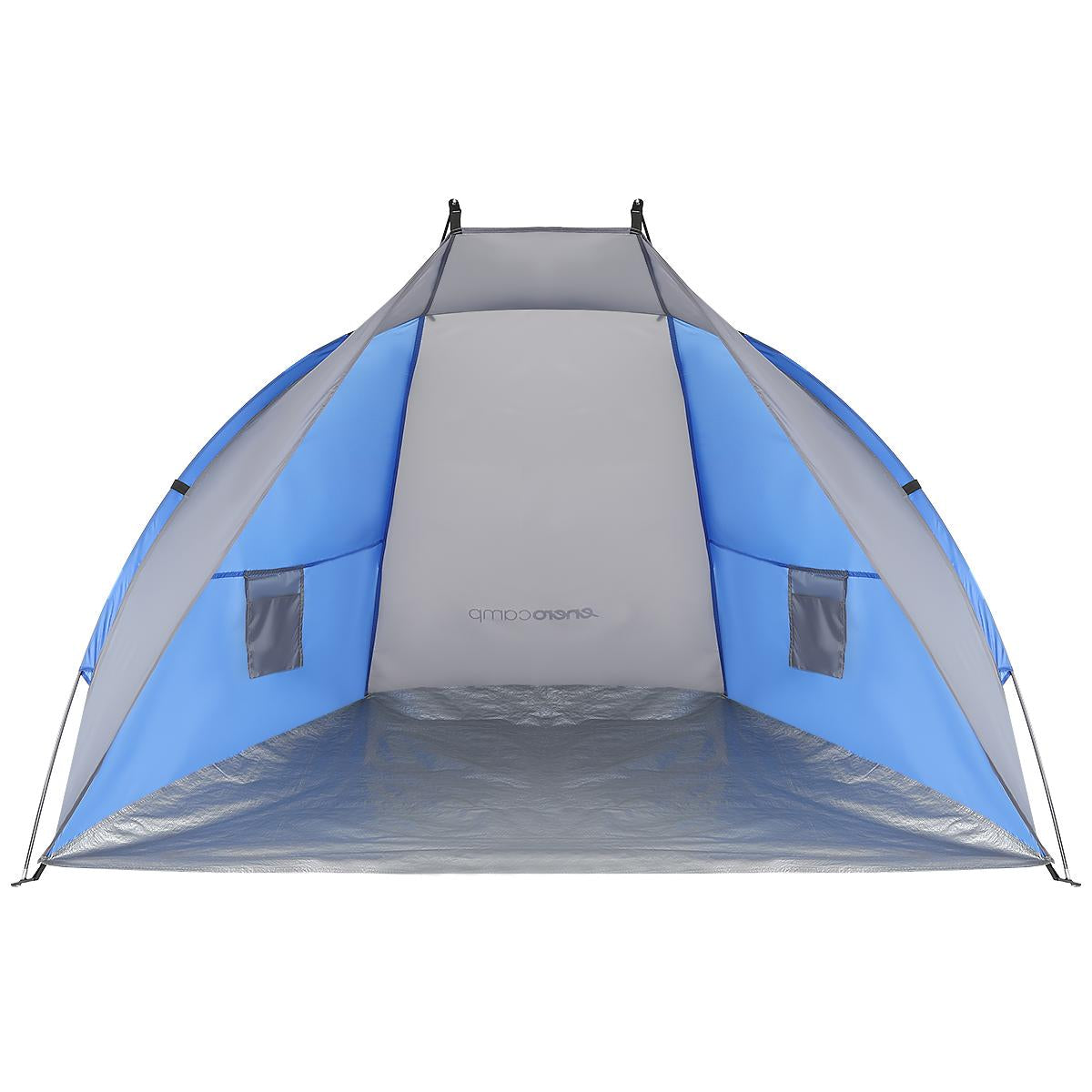 Cort plaja pentru 2 persoane, cu protectie UV si podea izolanta, 200x100x105 cm, albastru si gri