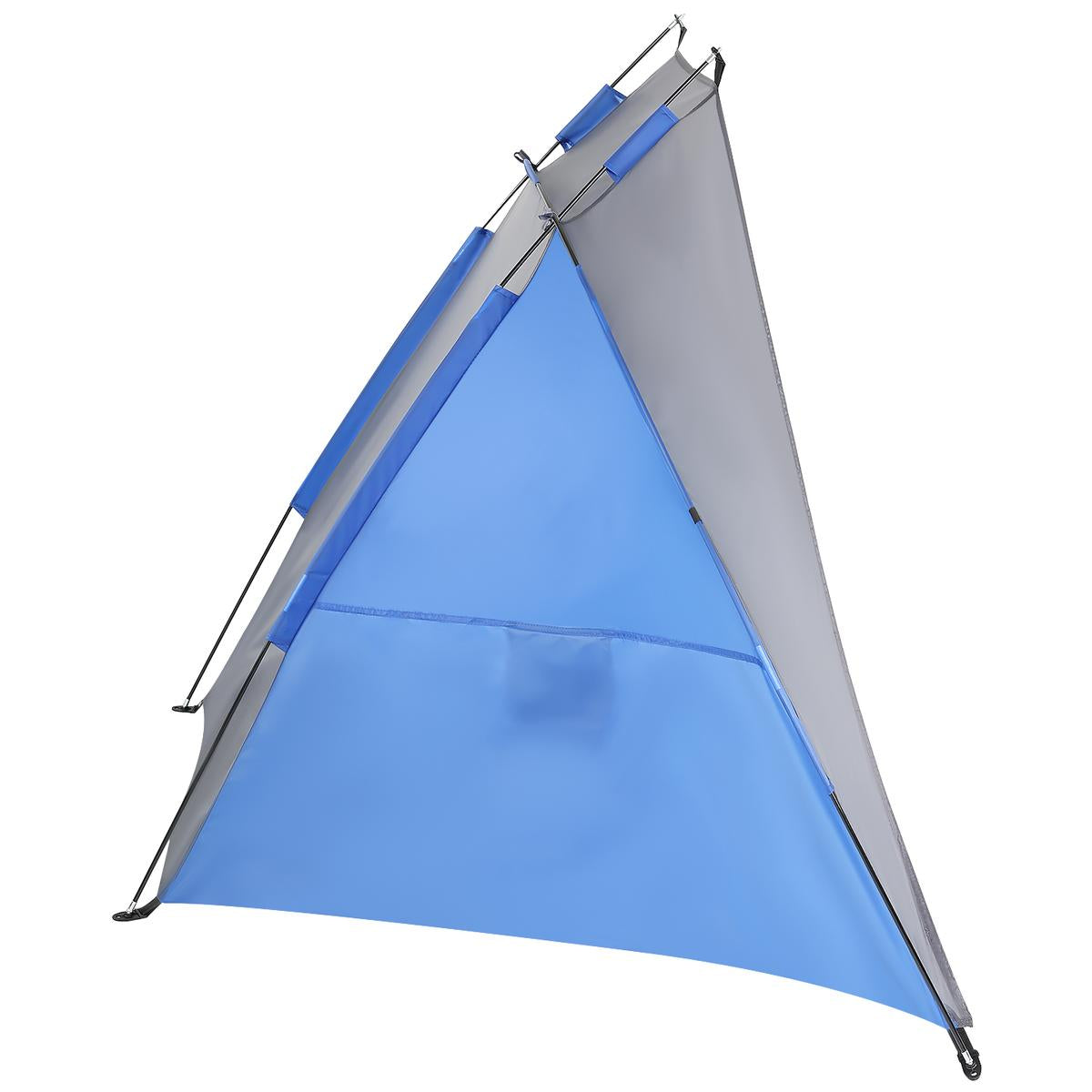 Cort plaja pentru 2 persoane, cu protectie UV si podea izolanta, 200x100x105 cm, albastru si gri