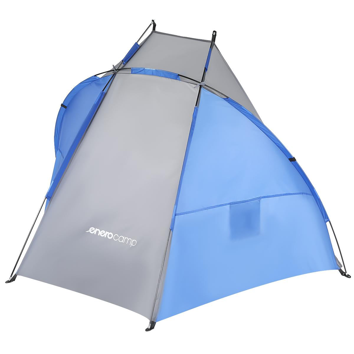 Cort plaja pentru 2 persoane, cu protectie UV si podea izolanta, 200x100x105 cm, albastru si gri