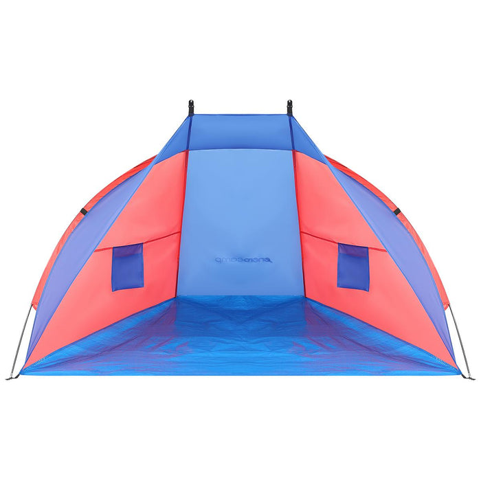 Cort plaja pentru 2 persoane, cu protectie UV si podea izolanta, 200x120x120 cm, albastru si roz - BazarOltenia