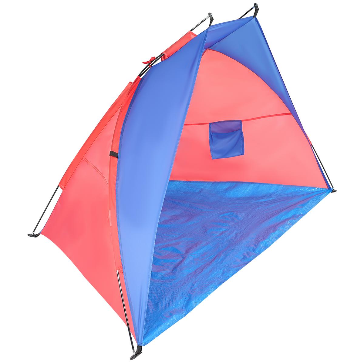 Cort plaja pentru 2 persoane, cu protectie UV si podea izolanta, 200x120x120 cm, albastru si roz