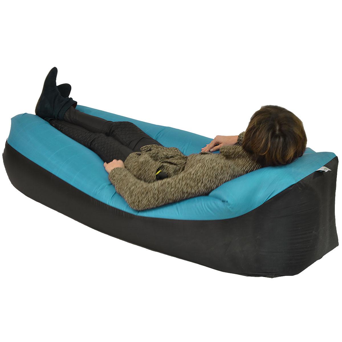 Saltea gonflabila pentru plaja cu pliere rapida, maxim 180kg, 180x70x50 cm, albastru si negru