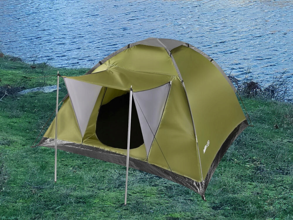 Cort camping 4 persoane, impermeabil 3000 mm, 200x200x115 cm, plasa insecte, verde