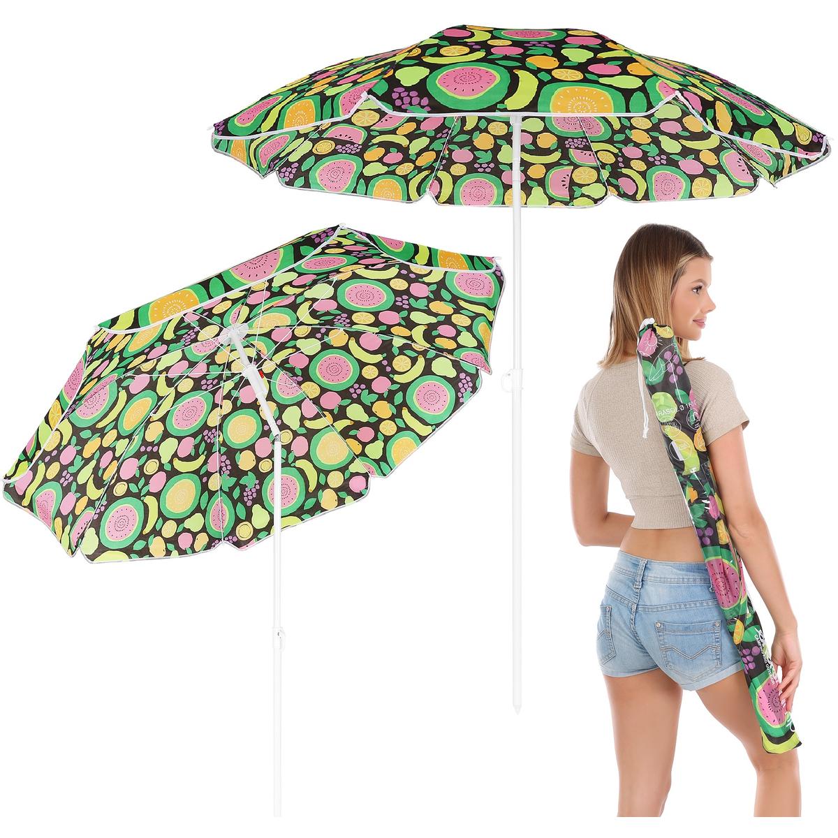 Umbrela de plaja 160 cm cu structura metalica, inclinare reglabila si husa transport, multicolor