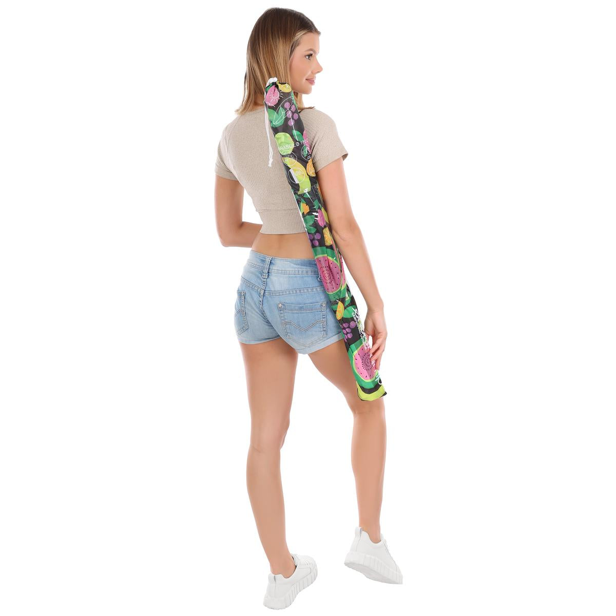 Umbrela de plaja 160 cm cu structura metalica, inclinare reglabila si husa transport, multicolor
