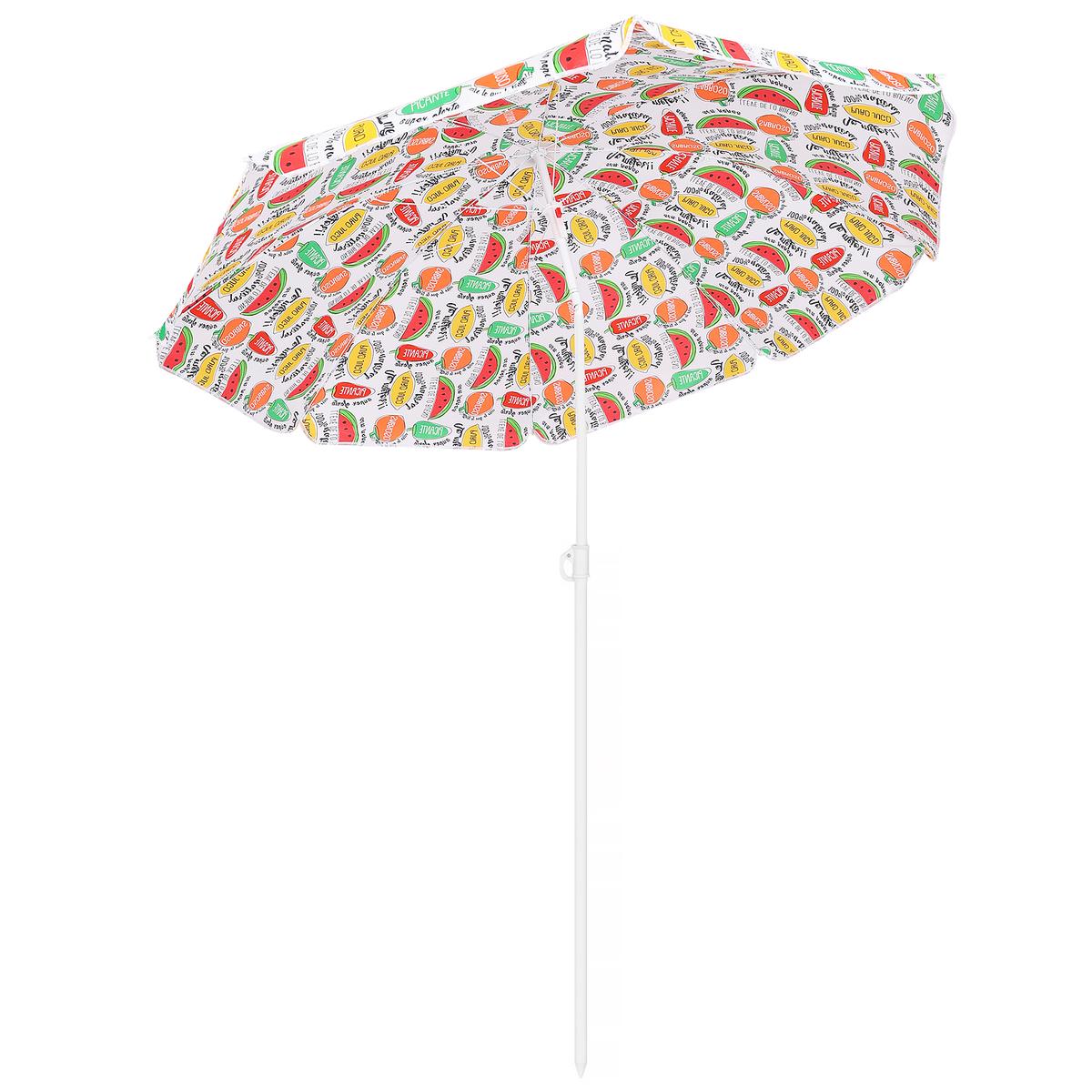 Umbrela plaja 180 cm cu imprimeu fructe, structura otel, reglabila pe inaltime si inclinare, multicolor