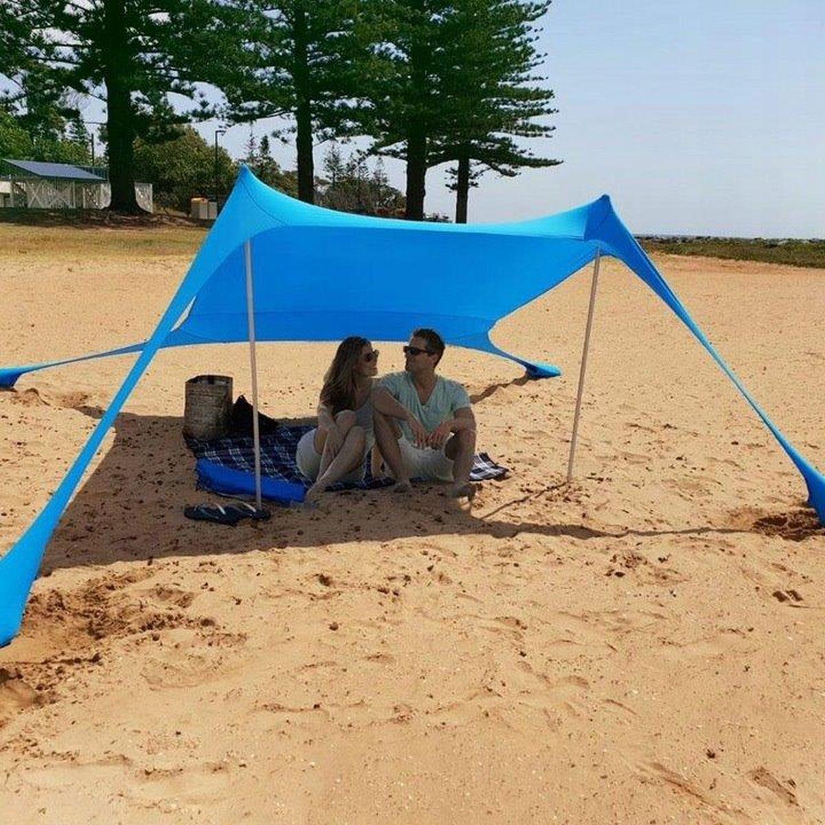 Pavilion turistic de plaja tip cort, cu structura metalica, 210x200x150 cm, albastru