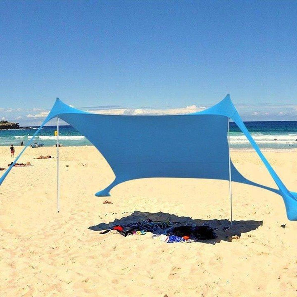 Pavilion turistic de plaja tip cort, cu structura metalica, 210x200x150 cm, albastru