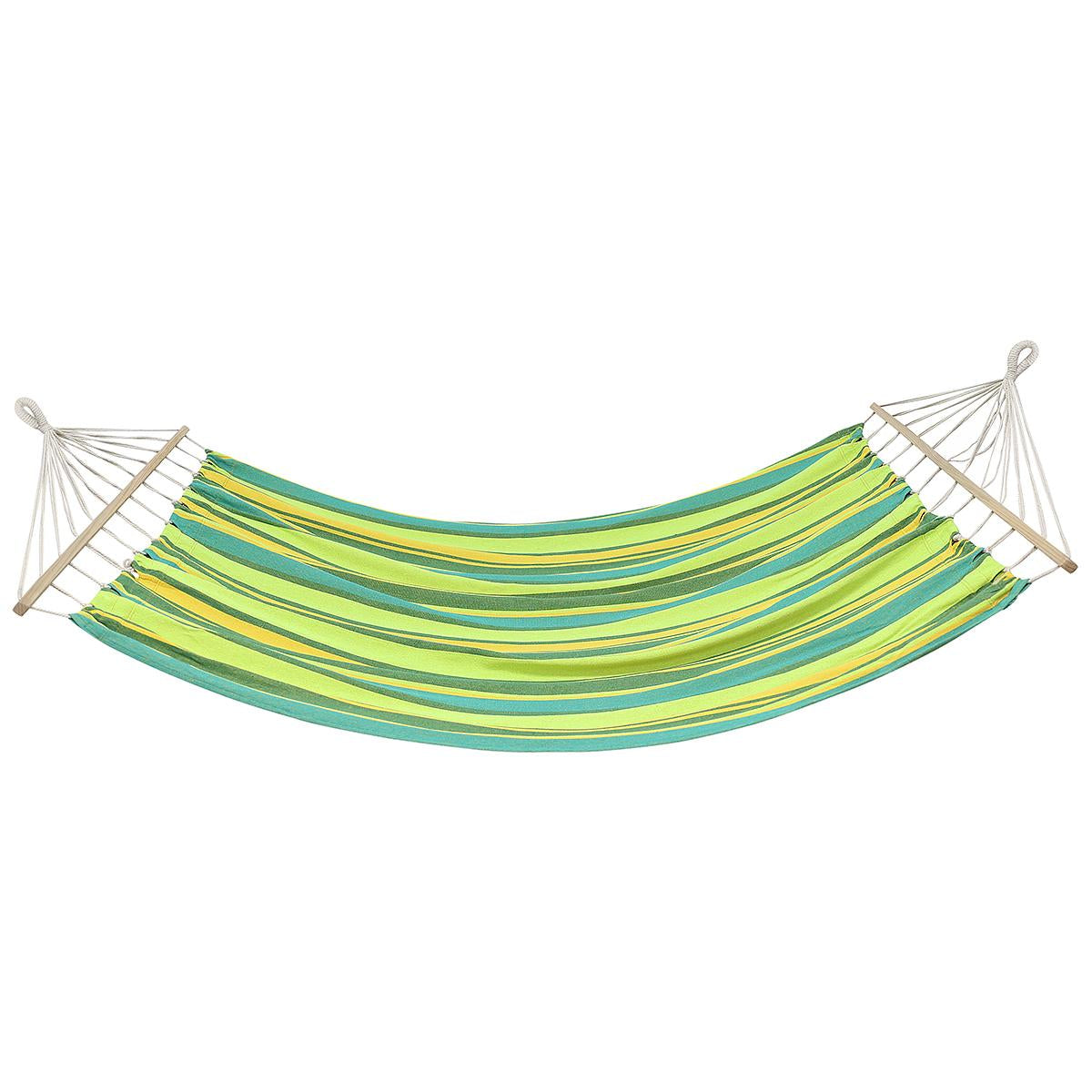 Hamac dublu cu bare din lemn, pentru 2 persoane, bumbac, 150kg, 200x150 cm, verde si galben